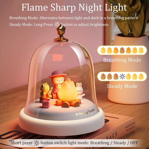 kvppvt Dimmable Cute Flame Ambient Music Small Night Light with Music Box, Warm Light, Exquisite Decorative