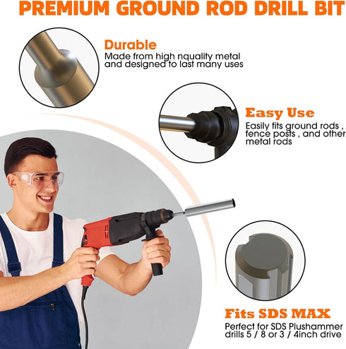 Ground Rod Driver for Hammer Drill, SDS Max Adapter for Rotary Hammer Drill