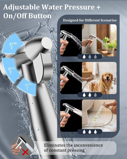 Pressure,47in PWERAN Handheld Bidet Sprayer for Toilet with Water Filter, Stainless Jet Spray for Toilet