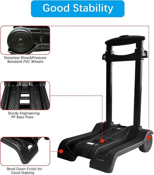 50kg/110lbs 2 Use(BY07-Black) Portable Folding Hand Truck Lightweight Trolley Compact Utility Cart with Heavy Duty