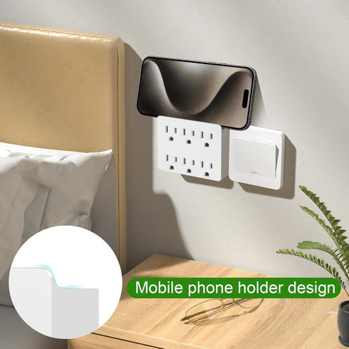 6 Outlet Wall Adapter, FiiMan UL Listed 3-Prong Grounded Outlet Side Access Adapter, White