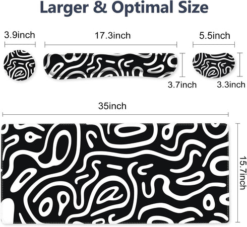 Large Gaming Mouse Pad Set: 4 in 1 Extended Desk Mat with Wrist Rest Pad, Non-Slip Protector for Home Office-Topographic