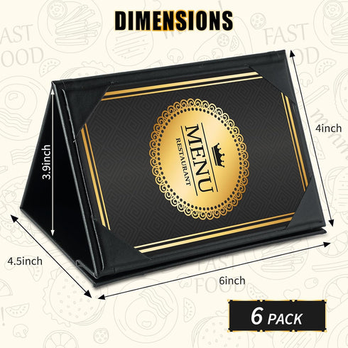 4" 6", 6 Pack 3-Side Table Tent Triangle Menu Holders x Leatherette Picture Frames, Menu Cover with Angled Corners