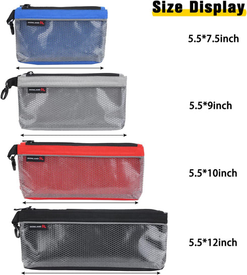 Small Waterproof Zipper Pouches, Mesh Tool Bag, Clear Cosmetic Bag Case, Travel Pouch (4 Pack)
