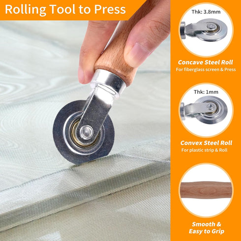 4 in 1 Window Screen Repair Tool Kit, Includes Spline Replacement, Steel Roller Tool, and Scissors