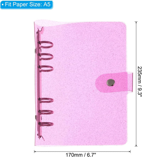 PATIKIL A5 Clear Binder Cover, Soft PVC Bling Loose Leaf Binder Protector Refillable Notebook Shell with Snap Button Closure for DIY Meeting Notebook Folder, Pink by PATIKIL