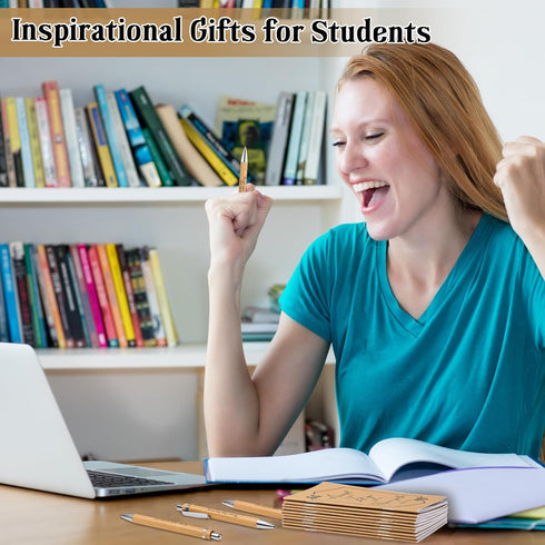 Fulmoon 200 Pcs Employee Christmas Appreciation Gifts, Bulk Kraft Inspirational Notebook, Motivational Bamboo Pen