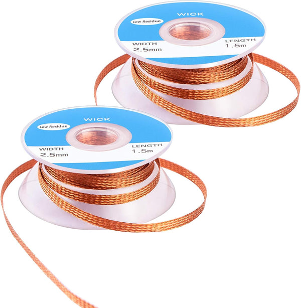 Solder Wicks, 2 Pack No-Clean Solder Braided Wicks, Desoldering Wicks for Solder Removal Tool, 0.1 Inch