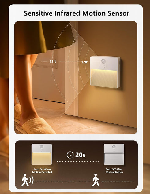 Closet 2 Packs Motion Sensor Night Light Indoor, Rechargeable Battery Operated Lights with RGB Lights, Magnetic Stick