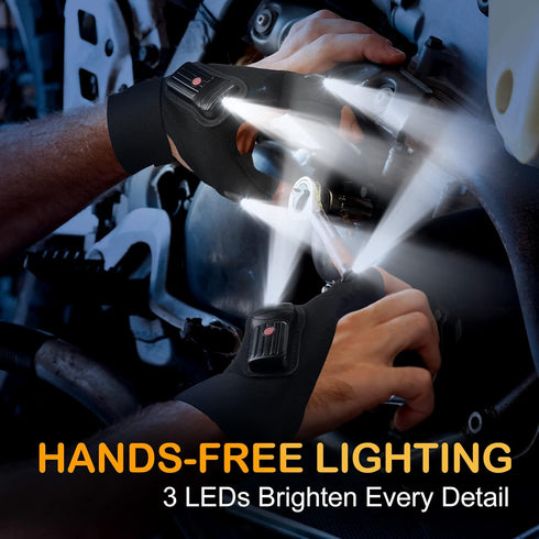 Fathers Day Gift, Flashlight Gloves for Men, Rechargeable (2 Pcs) for Dad, Husband, Brother, Cool Gadgets for Fishing