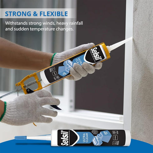 SELSIL Ultra Crystal Clear Mounting Adhesive & Sealant, 100% Transparent Waterproof Adhesive (9.8 fl oz/290 mL)