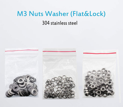 290pcs M3 Screws Assortment with Bolts, Nuts, Flat and Lock Washers, 304 Stainless Steel