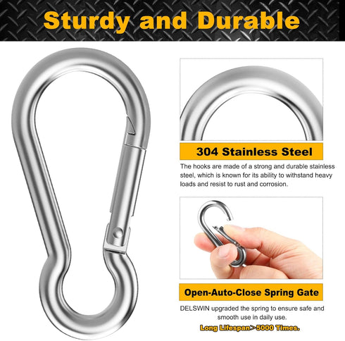 12 Pcs Small Carabiner Clip - Stainless Steel Spring Snap Hook for Dog Leash & Harness, Holds 150lbs (M4, 40mm)