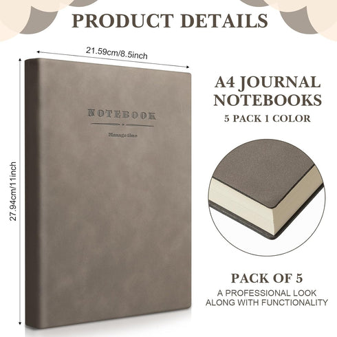 SATINIOR 5 Pack A4 Notebooks, Large Journal, 360 Pages, Leather Softcover, 8.5'' x 11'' (Mixed Color)