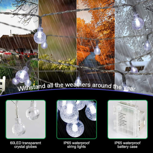 26ft 60LED Metaku Outdoor String Lights Battery Operated Fairy Lights with Remote Waterproof Indoor Outdoor Hanging