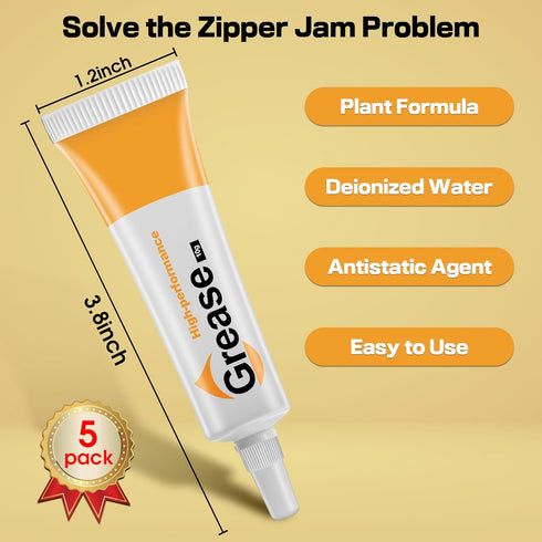 5 Pack Zipper Lubricant for Metal and Plastic, Instant Waterproof Zipper Lube, Long Lasting Universal Zip Grease