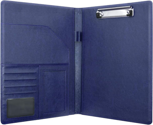 WAVEYU Padfolio Clipboard Folder, Faux Leather Storage Clipboard for Letter Size A4 Notepad, Blue