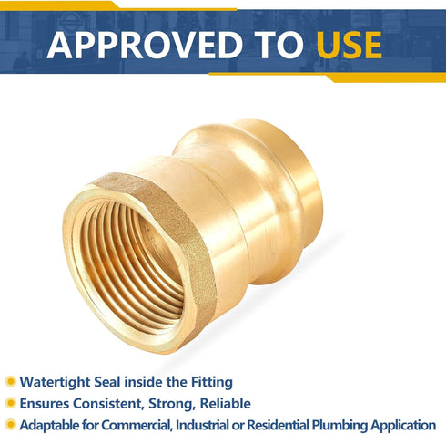 Press Fittings Adapter, 1" Press Fit x 1" Female NPT Threaded (LF Brass, 5 PACK)