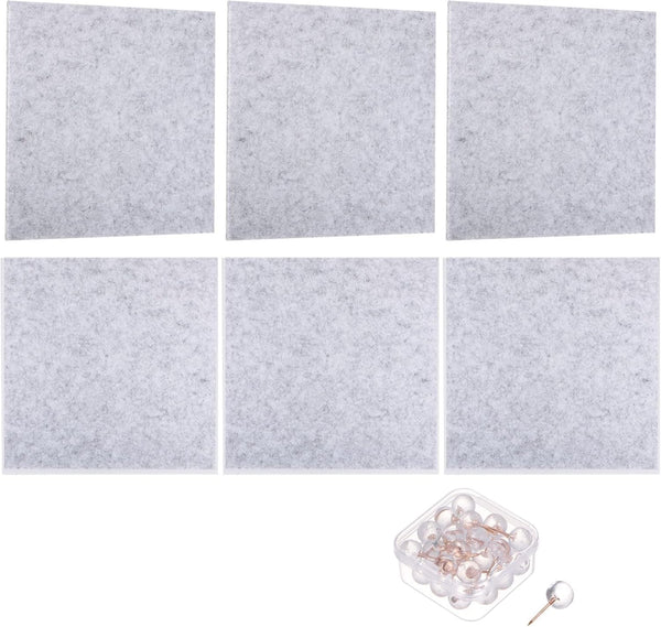 PATIKIL Felt Bulletin Board 12"x12", 6 Packs Self Adhesive Square Tiles for Sound Proofing with 30 Push Pins
