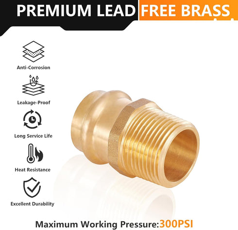 10-Pack LF Brass 1/2" Press X 1/2" Male NPT Adapter Press Fitting Adapter