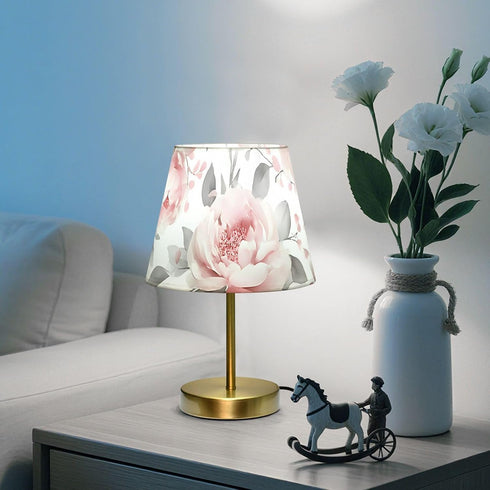Dimmable ALAZA Table Lamp for Bedroom Nightstand Pink Peonies Rose Flower Bedside Lamp with USB Port Fabric Shade Desk