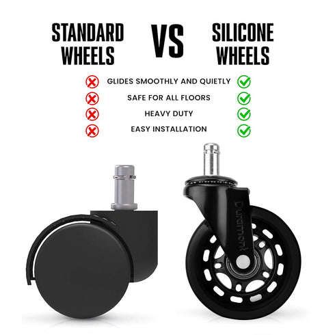 Office Chair Wheels for Carpet and Hardwood Floors Laminate Heavy Duty Casters mat Rubber Silicon Rollers Wheels Replacement Desk Chair Accessories - Black