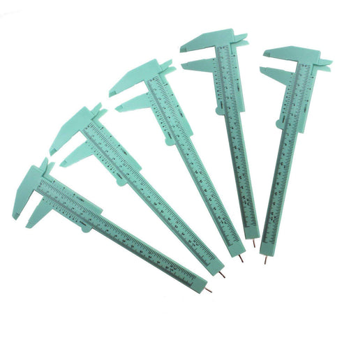 TamBee 6Inch 150mm Mini Caliper, Double Scale Plastic Vernier Caliper for Jewelry, 5PCS (Mint Green)