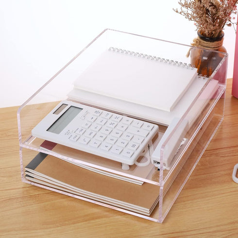 Clear Acrylic Letter Tray, Stackable Desk File Organizer for School Teacher Office Supplies - 2 Pack