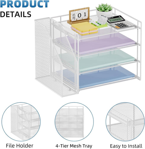 Marbrasse Desk Organizer and Accessories, 4-Tier Paper Letter Tray Organizer for School Home Office Desk Supplies