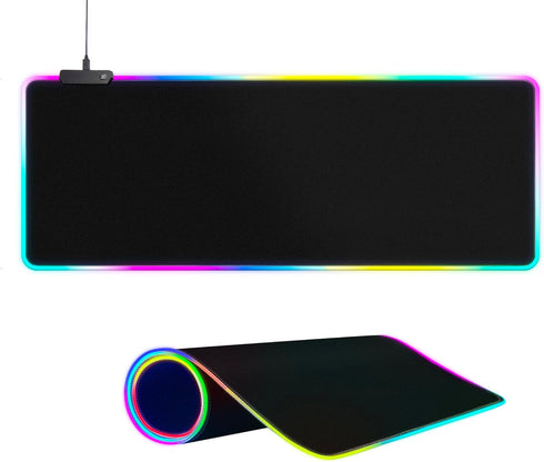 Large RGB Gaming Mouse Pad with 15 Light Modes, Touch Control, Extended Soft Keyboard Mat, Non-Slip Rubber Base