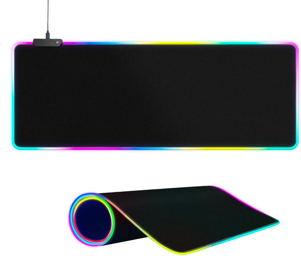 Large RGB Gaming Mouse Pad with 15 Light Modes, Touch Control, Extended Soft Keyboard Mat, Non-Slip Rubber Base