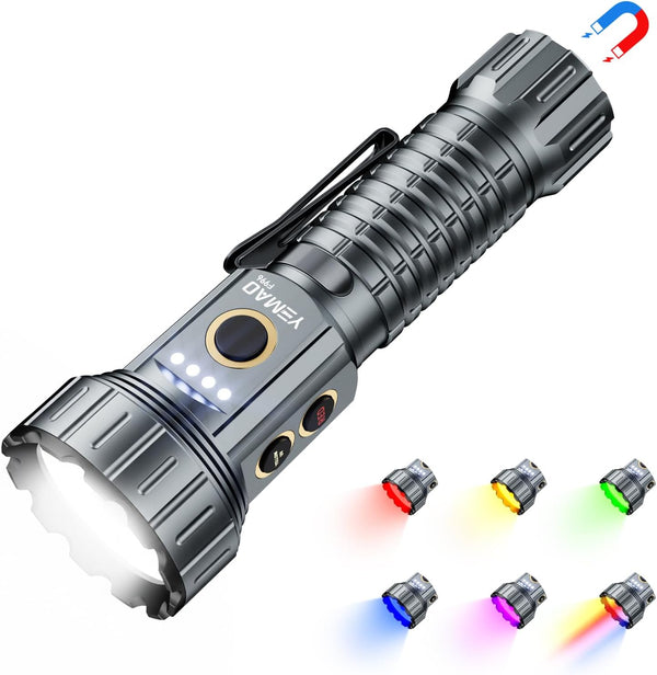 2000 Lumen EDC Flashlight Small Rechargeable Flashlight with Memory,Multi-Color Light (Warm Yellow/Red/Green/Blue/UV)