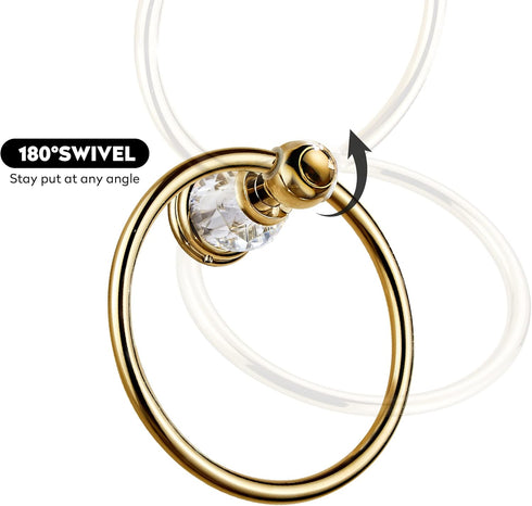 WINCASE Crystal Towel Ring, Gold Towel Holders for Bathrooms, Round Hand Towel Rack, Wall Mounted