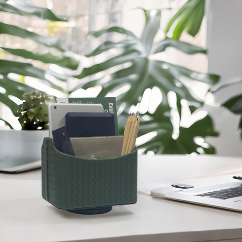 UnionBasic Rotating Desk Organizer, 360 Degree Spinning Caddy for TV Guide, Mail, Media, Remote Holder (Woven Green)