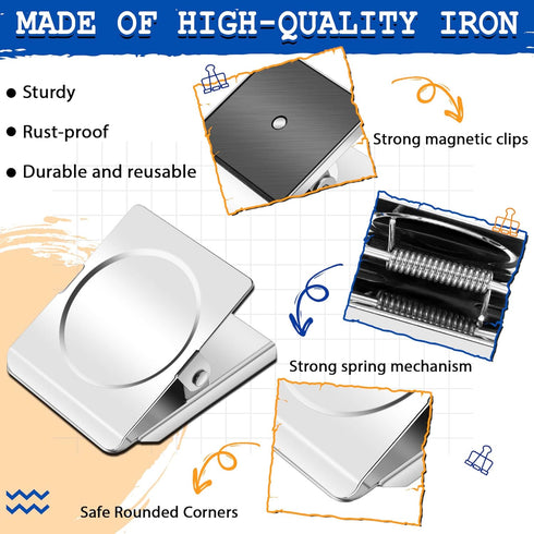 Grtard Extra Large Heavy Duty Magnetic Clips, 2.2 Inch Clips for Whiteboard, Refrigerator, Office (6 Pack)