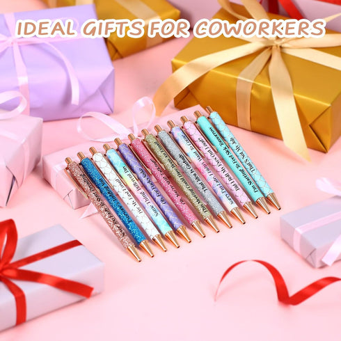 Snarky Funny Office Pens, 12 Pcs Negative Sarcastic Quotes Ballpoint Pens with Stylus Tip for Colleagues, Black Ink