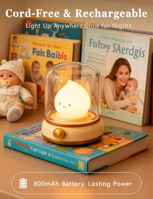 Dimmable Smiley Night Light for Baby Nursery, Rechargeable LED Candle Lamp, Eye, Caring Mood Light with Timer, Cute