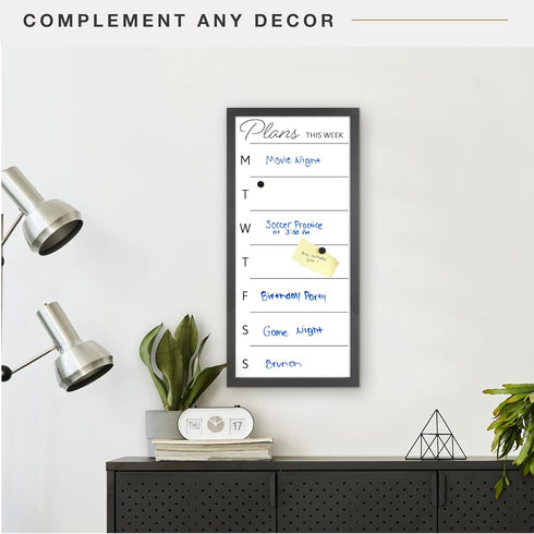 MCS 14x30 Black Framed Dry Erase Weekly Planner Calendar Whiteboard for Wall, Family Events & More