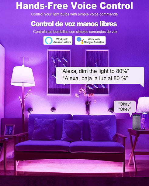 Bulbs, Bulbs 2.4GHz E26 A19, 120V, 4 Pack OHLUX Smart Light Color Changing LED for Alexa and Google Assistant, WiFi