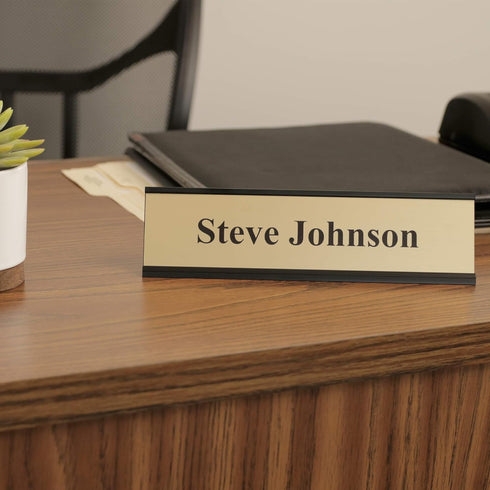 ExcelMark 2" x 8" Aluminum Name Plate Holder for Desk, Office Business Door Sign Holder, Black