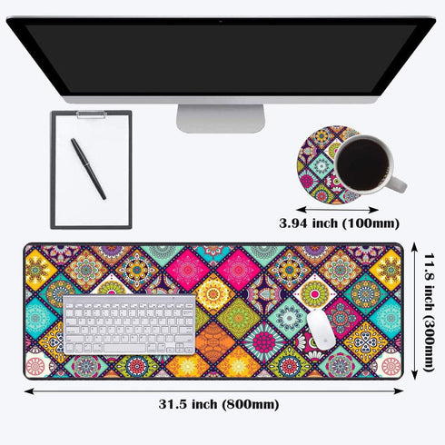 Desk Pad Mat Gaming Mouse Pads Set - XXL Large Mouse Pad with Coasters for Office & Home (31.5"x 11.8")