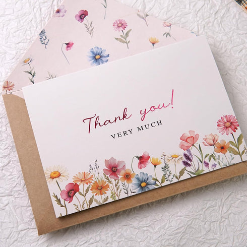 Liheheca Pack 24, Set 4x6 Inch Floral Thank You Cards with Kraft Envelopes and Wax Seal Stickers, Bulk of Flower