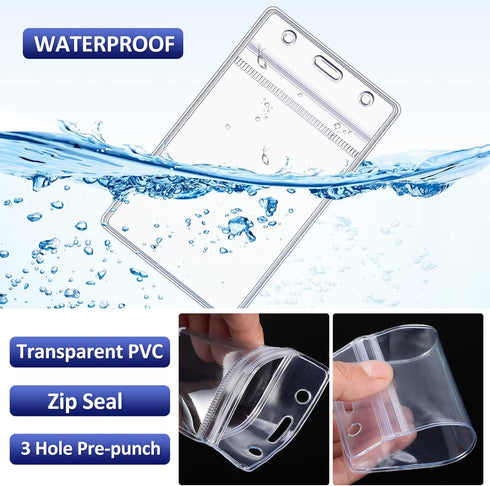 Marspark 200 Pcs Name Tag Lanyards with ID Holder, Resealable Flat Neck Lanyards, Waterproof Plastic Clear Name Badges
