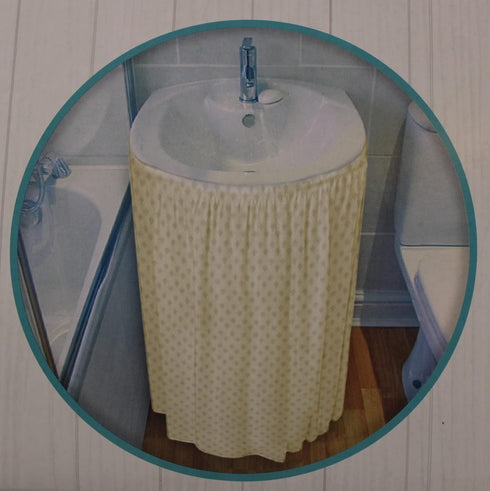 Diamond Stitch Fabric Bathroom Sink Skirt, Waterproof Utility Sink Cover Fits Standard Size Sinks for Storage (Beige)