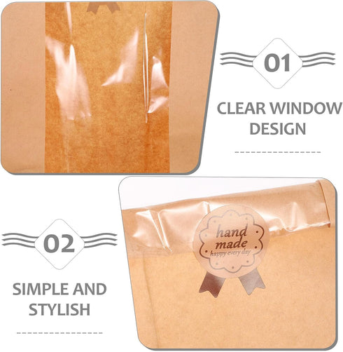 50pcs Packaging 35219cm Uonlytech Kraft Paper Bread Bags with Window Food Grade Loaf Bread Storage Opp Window Bakery