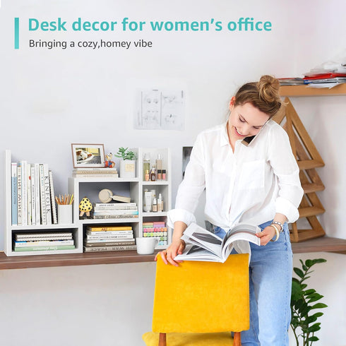 NUTIKAS Desk Shelves Desktop Organizer Shlef - White Office Organization for Top of Desk Organizers and Accessories