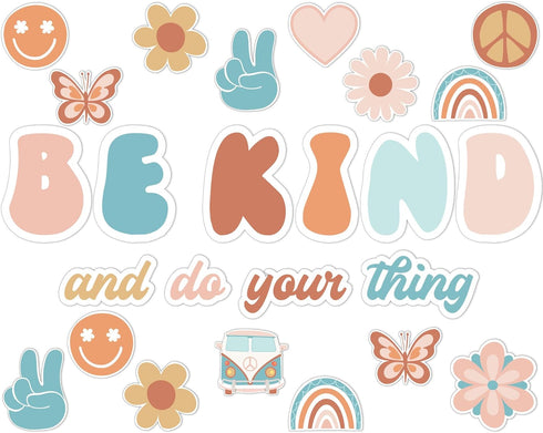 Hippie Be Kind And Do Your Thing Cutouts, Classroom Bulletin Board Groovy Positive Sayings for School Home Decor