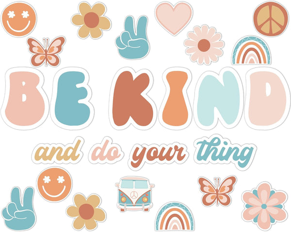 Hippie Be Kind And Do Your Thing Cutouts, Classroom Bulletin Board Groovy Positive Sayings for School Home Decor