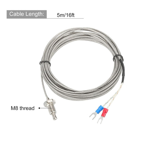 MECCANIXITY K Type Thermocouple Temperature Sensor M8 Screw Temperature Probes 16ft 0 to 800°C(32 to 1472°F)