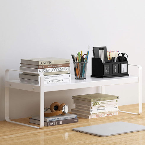 YGYQZ Wood Office Desk Shelf Organizer, Cute Dresser Top Storage Rack for Women, Men, Kids, Aesthetic Bookshelf (White)